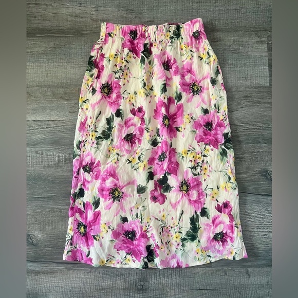 Abercrombie & Fitch Crinkle Flowy Midi Skirt Small Petite Floral Pink Rose Girly - Picture 2 of 5
